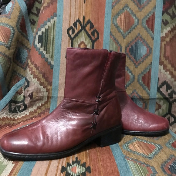 Burgundy Soft Leather Zip Ankle Boots - Picture 1 of 7